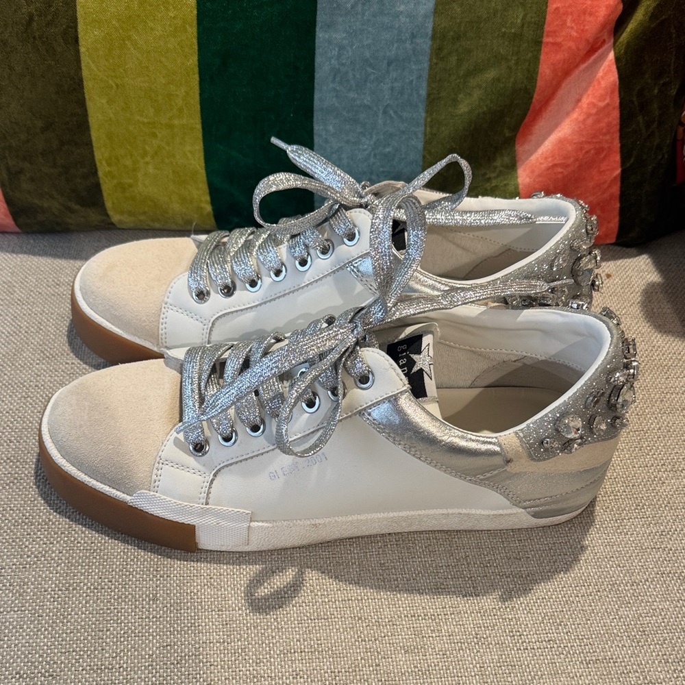 Gianni Bini Silver and White Embellished Sneakers